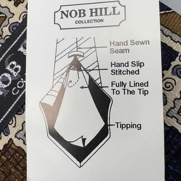 Nob Hill Mens Silk Dress Tie Made in Italy Square Scroll Geometric Design 57" 4" - Picture 8 of 12